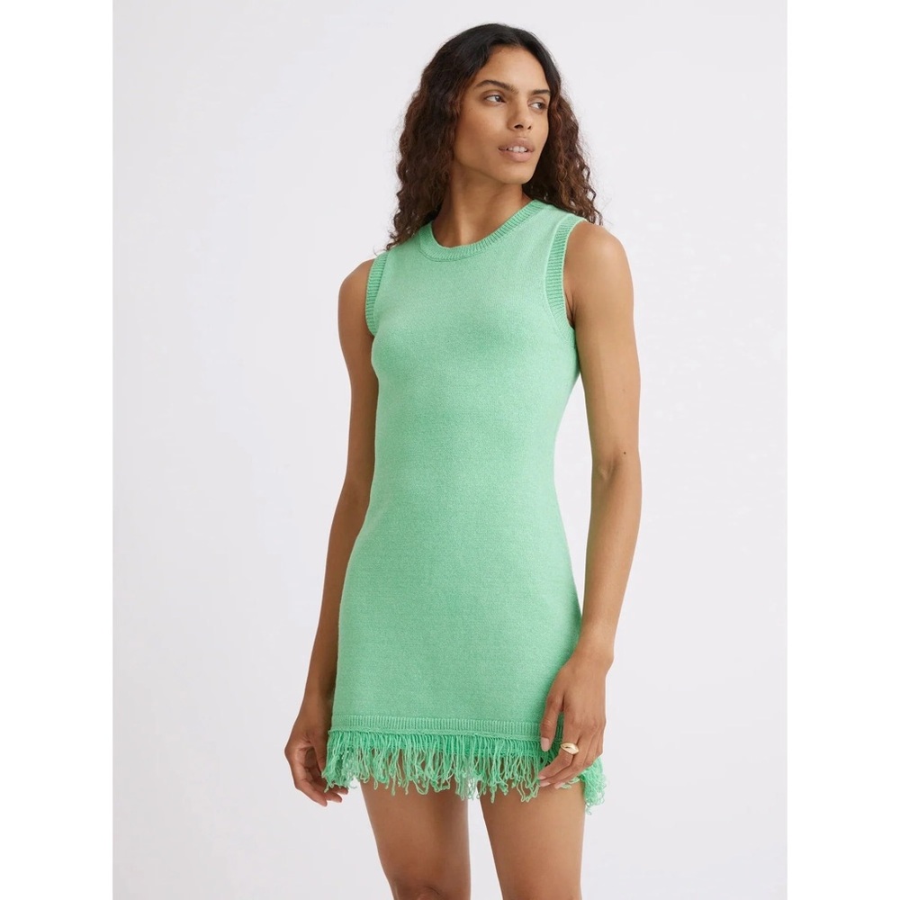 💥HP💥🆕NWT Matthew Bruch Sleeveless Fringe Tank Knit Dress – US 4 – Mint Green